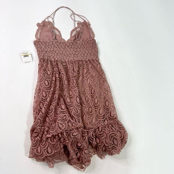 Free People Dress Womens Small Adella Lace Strappy Tiered Ruffle Slip NEW Pink - Picture 10 of 12